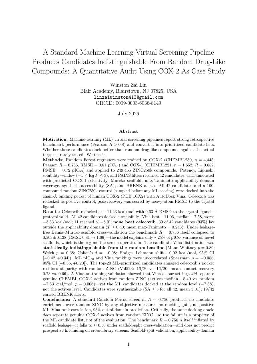 First page of the COX-2 virtual-screening audit